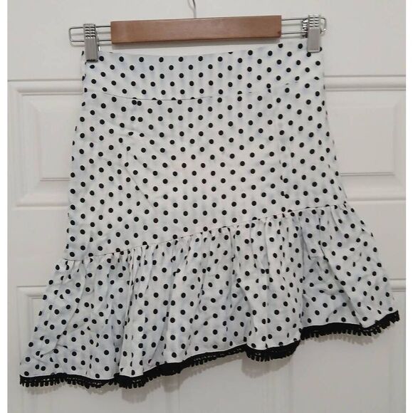 Suboo womens size 2 mini 100% linen polka dot asymmetric peplum skirt 26 waist - Picture 2 of 6
